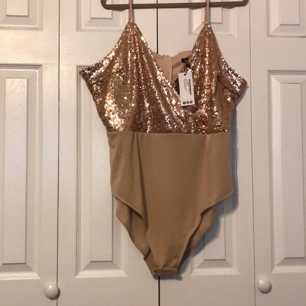 Sequin Detailed Tan Bodysuit.